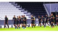 Qatari players taking part in a training session on the eve of their AFC Asian Cup China 2023 Qualification Round 2 match against India at the Al Sadd Stadium, yesterday. Picture by: Salim Matramkot/The Peninsula