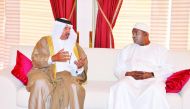 The President of Gambia Adama Barrow (right) during a meeting with Qatar Chamber’s First Vice-Chairman Mohamed bin Ahmed bin Towar Al Kuwari at the Sheraton Hotel in Doha yesterday.