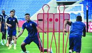 Lyon's players Lyon's French midfielder Jeff Reine-Adelaide (L) takes part in a training session at the Groupama Stadium in Decines-Charpieu, near Lyon, on September 16, 2019, on the eve of the UEFA Champions League football match Olympique Lyonnais (OL) 