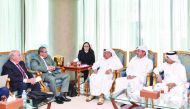 Sheikh Faisal bin Qassim Al Thani (third right), Chairman of the Qatari Businessmen Association (QBA), meeting with the visiting members of the Cuban official delegation from the Ministry of Trade and Foreign Investment, in Doha yesterday.  