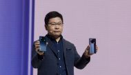 Huawei Group consumer business head Richard Yu (Yu Chengdong), speaks on stage during a presentation to reveal latest smartphones 