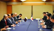 H E Saad bin Sherida Al Kaabi (second left), the Minister of State for Energy Affairs, holding talks with Isshu Sugawara, Japan’s Minister of Economy, Trade and Industry, in Tokyo.
