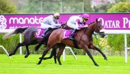 Lady Princess, ridden by Christophe Soumilon, on her way to win the Qatar Arabian Trophy Des Pouliches at the Saint-Cloud racecourse in Paris, yesterday.   