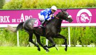 Amyr Du Soleil, ridden by Julien Augé, on his way to win the Qatar Arabian Des Poulains at the Saint-Cloud racecourse in Paris, yesterday.   