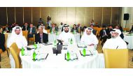 Rashid bin Ali Al Mansoori (centre), CEO of Qatar Stock Exchange (QSE); Yousuf Mohamed Al Jaida (second right), QFC CEO; Raman Aylur Subramanian (second left), Global Head of Equity Applied Research, MSCI; and other officials during the opening session of