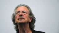 This file photoshows Austrian writer Peter Handke during the Estoril Film Festival in Estoril, outskirts of Lisbon. (AFP / FRANCISCO LEONG)