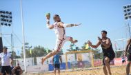 A Qatari beach handball player in action in this file photo.  Hosts Qatar will begin their campaign in the inaugural Association of National Olympic Committees (ANOC) World Beach Games with men’s handball matches at Al Gharafa.

