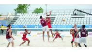A Qatari player scores against Indonesia during their 4x4 volleyball match at the ANOC Beach Games in Al Gharafa yesterday. Qatar won 2-1. 
Pictures: Anvar Sadath