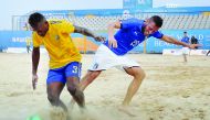 Italian and Solomon Islands players in action during their Beach Soccer match played at Katara Beach. 
Pic:Salim Matramkot/ The Peninsula