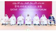 Top Qatari business and financial leaders and a Korean official during one of the sessions at Qatar-Korea Business Forum held in Doha, yesterday.