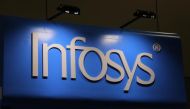 The Infosys logo is seen at the SIBOS banking and financial conference in Toronto, Ontario, Canada October 19, 2017. Reuters/Chris Helgren 