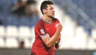 Al Duhail’s Yousef Msakni celebrates after scoring against Al Khor yesterday.