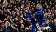 Chelsea's Tammy Abraham celebrates scoring their first goal with Christian Pulisic. Reuters/Tony O'Brien