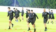 Al Sadd’s players take part in a training session yesterday. 