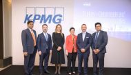 Venkat Krishnaswamy (left), Advisory Partner at KPMG Qatar; Barbara Henzen (third right), Partner, Head of Tax & Corporate Services at KPMG Qatar and other officials on the sidelines of the event. 