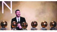 Barcelona's Argentinian forward Lionel Messi reacts after winning the Ballon d'Or France Football 2019 trophy at the Chatelet Theatre in Paris on December 2, 2019. AFP / Franck Fife