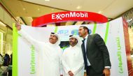 Saleh Al Mana, Vice President and Director of Government and Public Affairs for ExxonMobil Qatar, takes a selfie with Tareq Zeinal (centre), Secretary General Assistant of Qatar Tennis Federation;  and Karim Alami, Tournament Director during the launch of