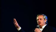 Argentina President Alberto Fernandez delivers a speech to supporters at the party headquarters in Buenos Aires, on October 27, 2019. AFP / Ronaldo Schemidt