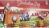 Doha Bank CEO Dr R Seetharaman addressing a convocation ceremony at the National College in Trichy, India.
