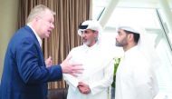 Qatar Football Association (QFA) President Sheikh Hamad bin Khalifa bin Ahmed Al Thani (centre) and Hassan Al Thawadi, Secretary-General of Supreme Committee for Delivery & Legacy, during a meeting with Swedish Football Association President, Karl-Erik Ni