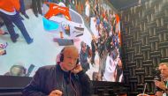 Italian composer Giorgio Moroder unveils his new sound designed for FPT power trains during the 2020 Consumer Electronics Show (CES) in Las Vegas, Nevada on January 8, 2020. AFP / Julie Jammot 