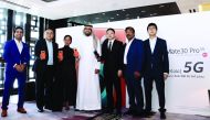 Farihan Adam (third left), Marketing & PR Manager, Huawei Middle East, and other officials during the Huawei Mate 30 Pro 5G launch event, held at the Park Hyatt Hotel yesterday. Pic: Qassim Rahmatullah / The Peninsula