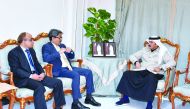 Minister of State for Foreign Affairs of the People’s Republic of Bangladesh, Mohammed Shahriar Alam (centre), and Qatar Chamber Second Board Member, Rashid bin Hamad Al Athba (right), during the meeting.