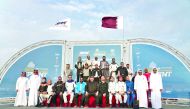 The podium winners of the second round of Qatar National Sprint Championship posing for a photograph with officials on Saturday.