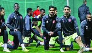 Al Duhail's players taking part in a practice session on the eve of their Amir Cup match against Muaither SC which will be played at the Abdullah Bin Khalifa Stadium, today.
