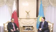 Prime Minister of Kazakhstan, H E Askar Mamin, and H E Ali bin Ahmed Al Kuwari (left), Minister of Commerce and Industry, holding discussions on the sidelines of the fifth session of the Qatari-Kazakh Joint Higher Committee held in Nur Sultan.