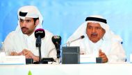 Aamal Company Founder- Chairman Sheikh Faisal bin Qassim Al Thani right of and Vice-Chairman and Managing Director Sheikh Mohamed bin Faisal Al Thani at AGM 17 Apr 2017 Pic Kammutty VP The Peninsula