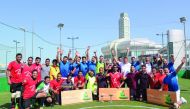 Winners of al khaliji  Football Tournament celebrate during the prize distribution ceremony.