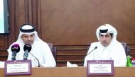 Saleh bin Hamad Al Sharqi (right), Director-General at Qatar Chamber, and Sheikh Dr. Thani bin Ali bin Saud Al Thani, Head of the Organising Committee for the First Conference on ‘Developing Partnership between Public & Private Sectors’, addressing the pr