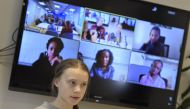 (FILES) This file photo taken on January 31, 2020 in Stockholm shows Swedish climate activist Greta Thunberg giving a press conference during a video conference with climate activists and experts from Africa focusing on key environmental threatening of th