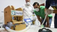 Volunteers work on manufacturing ventilators for use during the coronavirus disease (COVID-19) outbreak, in Santa Cruz, Bolivia March 26, 2020. REUTERS/Rodrigo Urzagasti
