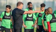 Al Rayyan's coach Diego Aguirre with his players during a training session in this file photo.