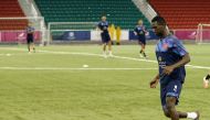 Al Duhail striker Almoez Ali is seen during a team training session at Aspire Academy in Doha yesterday. Al Duhail is one of 12 teams preparing for the final phase of the QNB Qatar Stars League matches set to resume from July 24. 