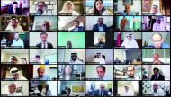 H E Ahmad bin Mohammed Al Sayed (third row from top, second from right), Minister of State and Chairman of the Board of Directors of QFZA and other speakers during the webinar