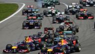 In this file photo taken on July 7, 2013, drivers take the first corner after the start at the Nurburgring race track in Nuerburg during the German Formula One Grand Prix. The Nurburgring race track will host a German Formula One Grand Prix again on Octob