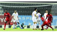 Al Duhail's Mohammed Muntari (left) celebrates after scoring the first goal against Al Gharafa, yesterday. 