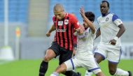 Al Rayyan's Algerian forward Yacine Brahimi vies for the ball against two Al Sailiya players during their QNB Stars League Week 20 match played at Janoub Stadium, yesterday. 