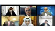 Bangladesh Ambassador to Qatar, Ashud Ahmed (top centre); Doha Bank CEO Dr. R Seetharaman (top right), and other officials during a webinar organised by Doha Bank, recently. 