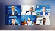 Doha Bank CEO Dr R Seetharaman (top left), and Sri Lanka Exports Development Board’s Director General Chitranjali Dissanayake, with other officials during the webinar, yesterday. 