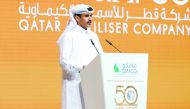 The Minister of the State for Energy Affairs, H E Saad Sherida Al Kaabi, who is also the Chairman of the Board of Directors and Managing Director of Industries Qatar (IQ), speaking at the QAFCO’s 50th anniversary celebration in this file photo late last y