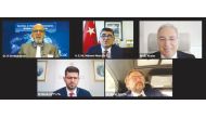 Turkish Ambassador to Qatar, Mehmet Mustafa Goksu (top centre); Doha Bank CEO Dr. R Seetharaman (top left), and other officials during the webinar hosted by Doha Bank, yesterday. 