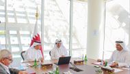 Minister of State and QFZA Chairman Ahmad bin Mohammed Al Sayed with other officials attending the video conference.