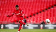  Liverpool's Rhian Brewster misses a penalty during a penalty shootout, as play resumes behind closed doors following the outbreak of the coronavirus disease (COVID-19) Pool via REUTERS/Andrew Couldridge/File Photo