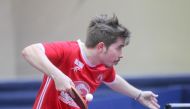 A player of Al Arabi in action against Al Rayyan during their group stage match in the 2019-20 Amir Cup Table Tennis Championship.