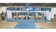 Officials are seen with winners in the Futures Riders Competition at QEF's Indoor Arena yesterday.