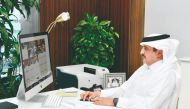 Chairman of Qatar Chamber, Sheikh Khalifa bin Jassim Al Thani, during a virtual meeting between the GCC Ministers of Commerce and Industry and Presidents of Unions and Chambers.